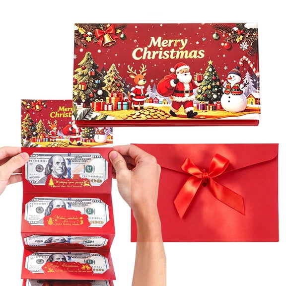 Christmas Money Envelope, 6 Slots Design, Holiday Surprise Presentation, Creative Folding Cash Gift Holder for Christmas Party, Family, Friends, Gift Giving