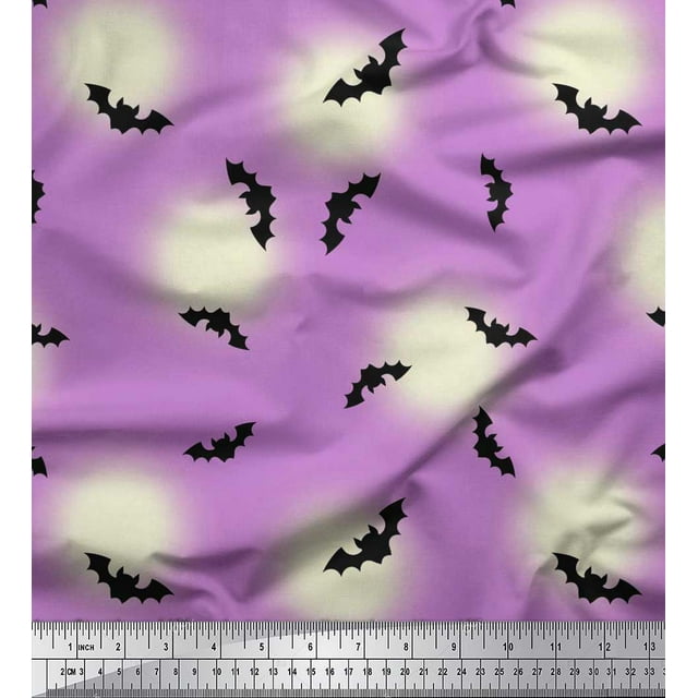 Soimoi Viscose Chiffon Fabric Moon & Bat Halloween Print Sewing Fabric Yard 42 Inch Wide