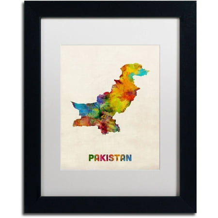 Trademark Fine Art 'Pakistan Watercolor Map' Canvas Art by Michael Tompsett, White Matte, Black Frame