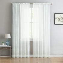 2 Pack: Contemporary Plaid Sheer Voile Window Curtains - White