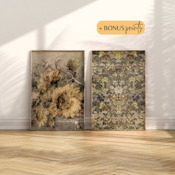 Vintage Floral Tapestry Eclectic Green Botanical Collection Wall Art Poster