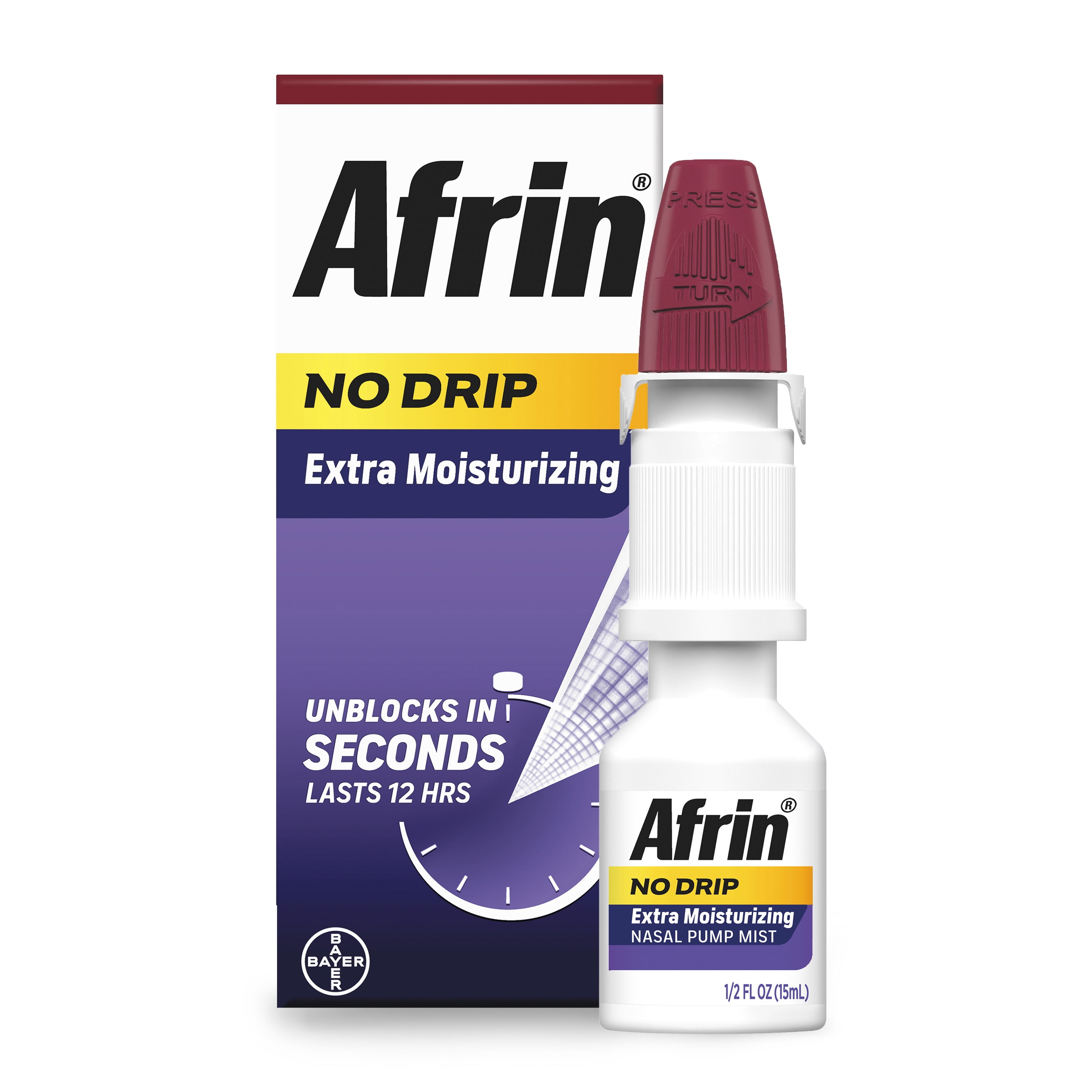 (3 pack) Afrin No Drip Extra Moisturizing Nasal Spray,12 Hour Congestion Relief, 15 mL, 2 Count