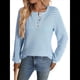thumbnail image 2 of Camiseta Informal de Punto de Larga con Cuello Redondo y Botones A Rayas para Mujer Azul XL, 2 of 9