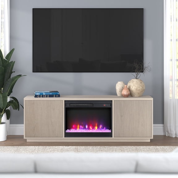 Hanson Rectangular TV Stand with 26" Crystal Fireplace for TV's up to 75" in Alder White