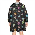 thumbnail image 2 of Wearable Oversized Blanket,Black Colorful Skull Mushroom Pattern Wearable Blanket Hoodie for Adults,Cozy Hooded Blankets with Super Pockets,Super Warm Fuzzy Pullover for Women & Men, 2 of 6