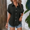 thumbnail image 2 of QHFBli Womens Casual Cotton Linen Button Down Short Sleeve Shirts Solid Summer Beach Blouses Tops with Pocket, 2 of 4