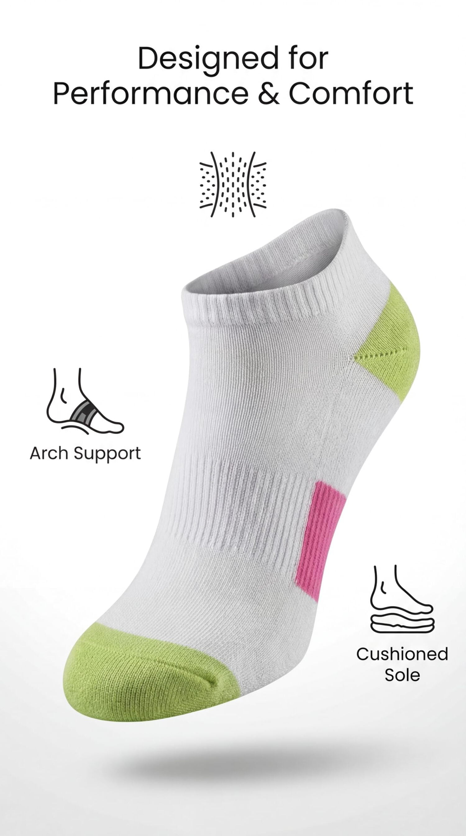 Tipi Toe Women's Athletic Ankle Socks with Arch Support 12-Count