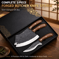 3-Piece Forged Butcher Set with High Carbon Steel and Pear Wood Handles ...