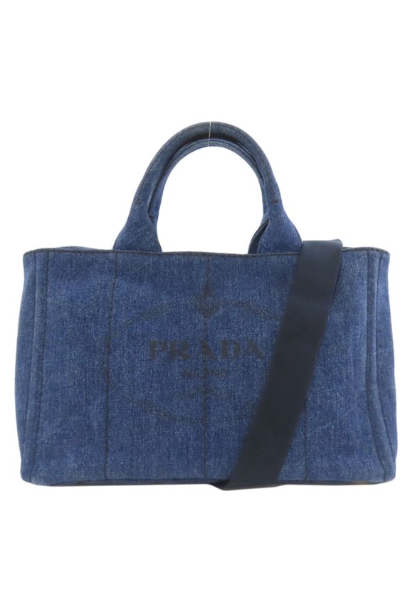 Pre-Owned Prada Canapa 2-Way Handbag, Denim, Women's PRADA