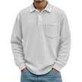 thumbnail image 2 of Conairie Long Sleeve Polo Shirts for Men Daily Loose Simple Corduroy Waffle Lapel Quarter Button Polo Shirt Casual Ribbed Stand Collar Tops with Pocket White XXL, 2 of 4