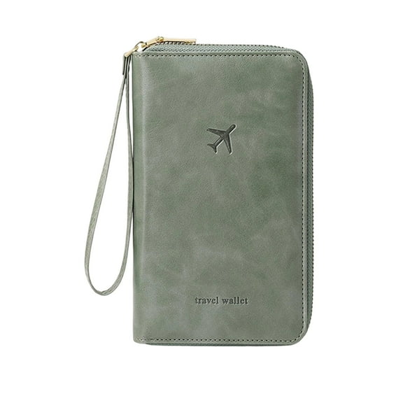 Passport Holder Multifunctional Passport Wallet Men's and Women's Travel Wallet ID Card Storage Bag Travel Wallet Protective Cover, Long Style Zipper Passport Case, Army Green