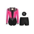 thumbnail image 2 of TSSOE Girls Tank Unitards with Shorts Ballet Dance Set Gymnastics Leotards Athletic Bodysuit Matching Hair Scrunchie Hot Pink Black 14, 2 of 3