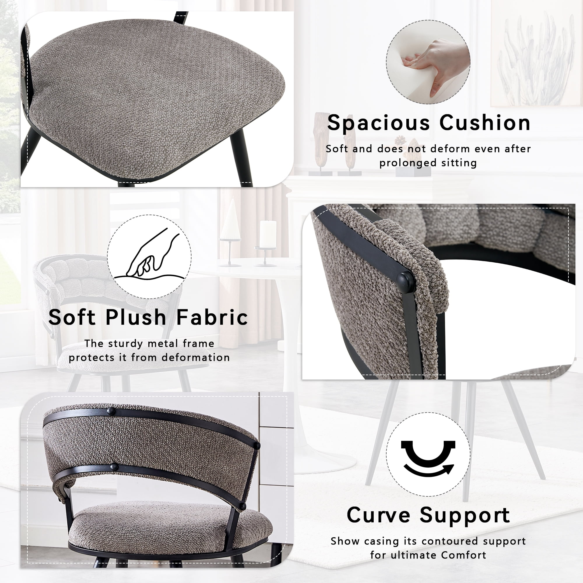 TesNus Gray Velvet Dining Chairs Set of 2, 30.5 Inch Tufted Upholstered Accent Chairs with Black Metal Legs for Dining Room Kitchen Living Room
