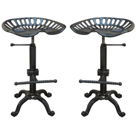 Home Square Adjustable Tractor Seat Stool in Black - Set of 2