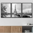 thumbnail image 3 of wall26 - 3 Piece Framed Canvas Wall Art - Paris Eiffel Tower from Seine. Cityscape in Black and White - Modern Home Art Stretched and Framed Ready to Hang - 24"x36"x3 Black, 3 of 5