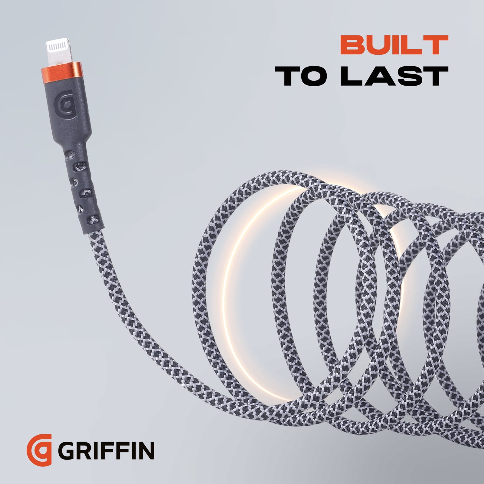 Griffin Ultra Durable 6FT Lightning to USB-A Charge & Sync Cable with Velcro Strap for iPhone, iPad, iPod, Fast Charging, Durable Nylon Braided, Apple Lightning Cable