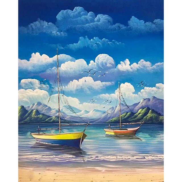 Kit de pintura por números DIY, arte al óleo junto al mar, imagen artesanal, decoración del hogar