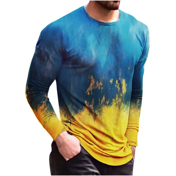 Camisas Para Hombre Camisas de Manga Larga Cuello Redondo Estampado Color Moda Casual Top Odeerbi ODB177078