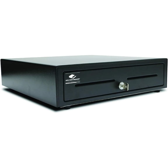 APG Standard- Duty 16” Electronic Point of Sale Cash Drawer | Vasario Series VB320-1-BL1616-B10 | with CD-101A Cable | Printer Compatible | Plastic Till with 5 Bill/ 8 Coin Compartments | Black