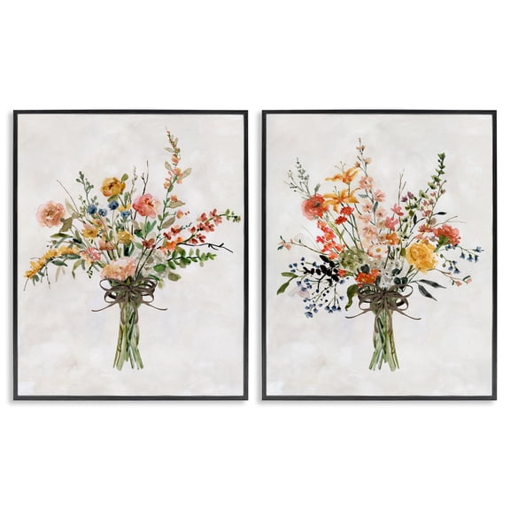Stupell Industries Fresh Cut Tied Floral Bouquet Plants & Flowers Painting Black Framed Art Print Wall Art, 11 x 14, Set of 2