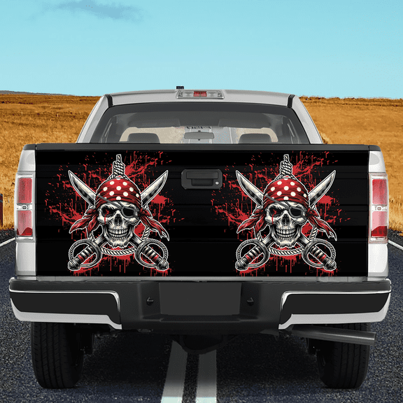 Lotusprinthandmade Skull Skeleton Tailgate Wrap 2 Sizes (24"x58"), Horror Skull tailgate wrap