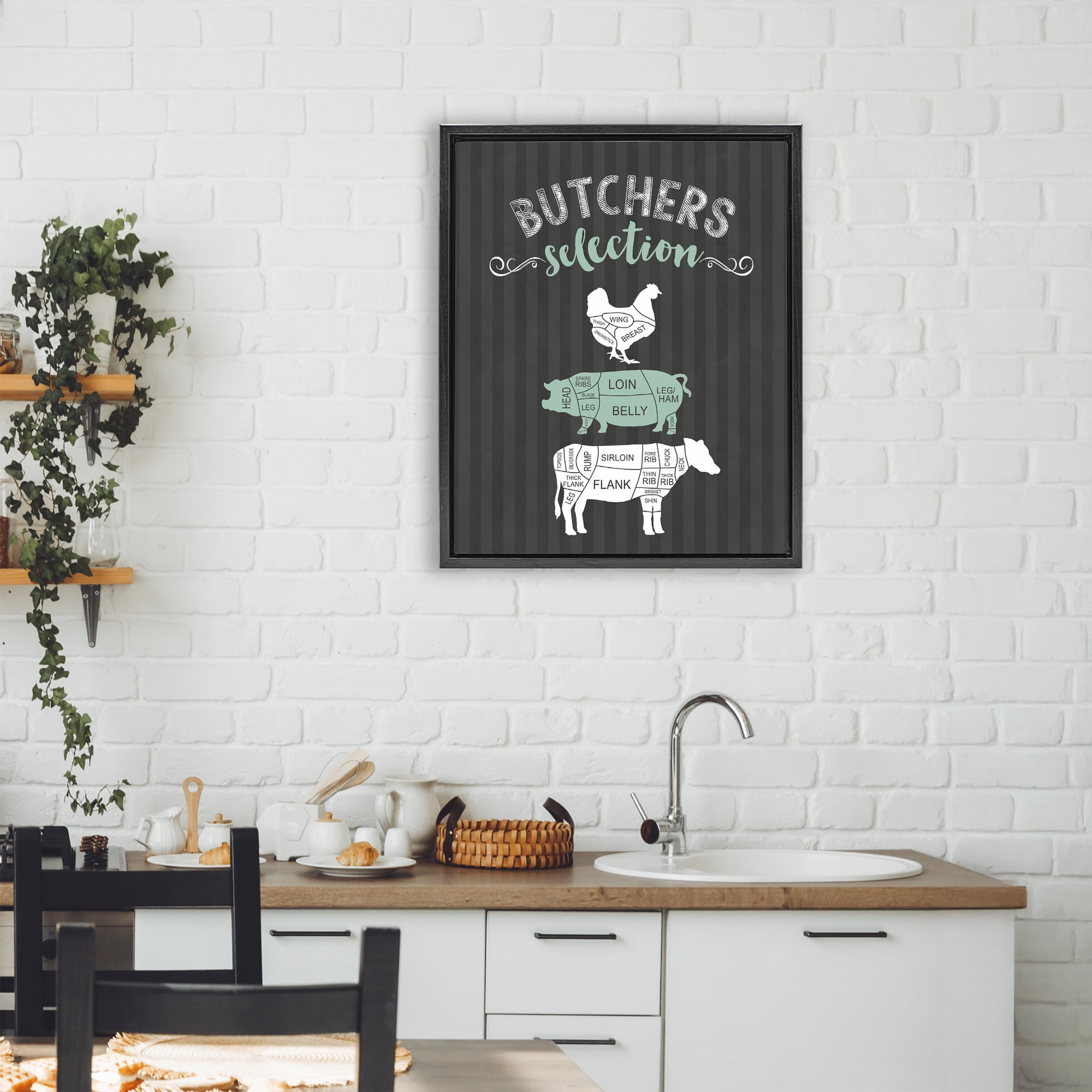 Butchers Selection Black & Green Black Framed Floater Canvas Wall Art, design by Lettered and Lined