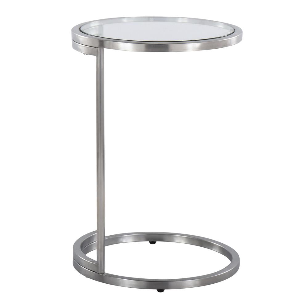 LumiSource Stainless Steel, Clear Glass Round Zenn End Table