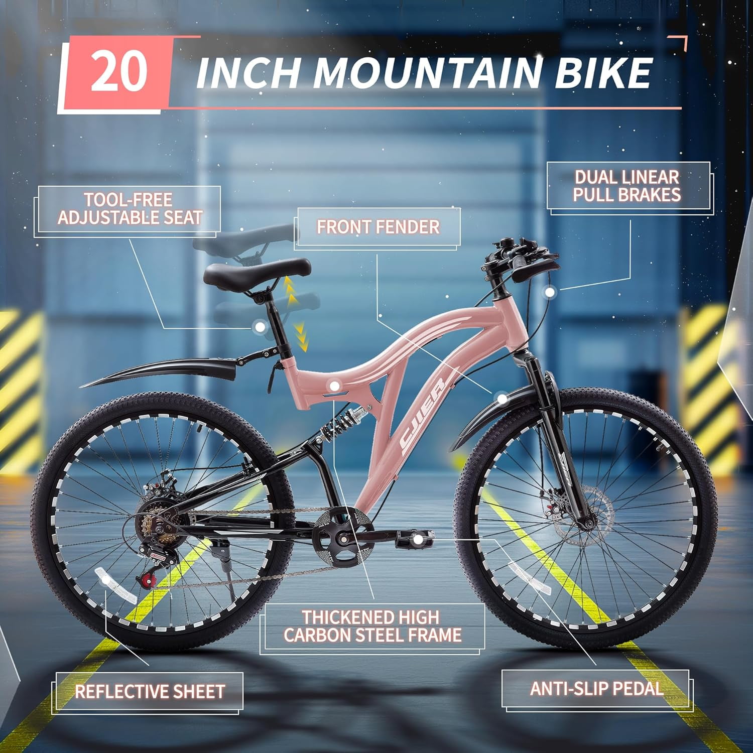 DEYGIA Girls Mountain Bike 20 inch,7-Speed Kids Bike, Full Suspension MTB, High-Carbon Steel Frame, Dual Disc Brakes, Bicycle for kids Outdoor Adventure