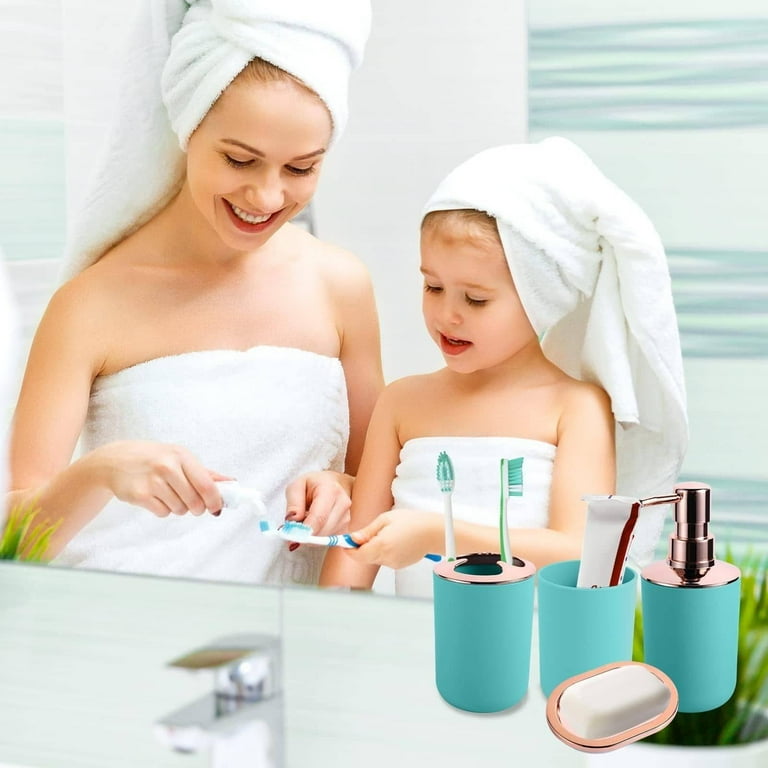 iMucci 8-Piece Teal Bathroom Set - Waste Basket, Soap Dispenser
