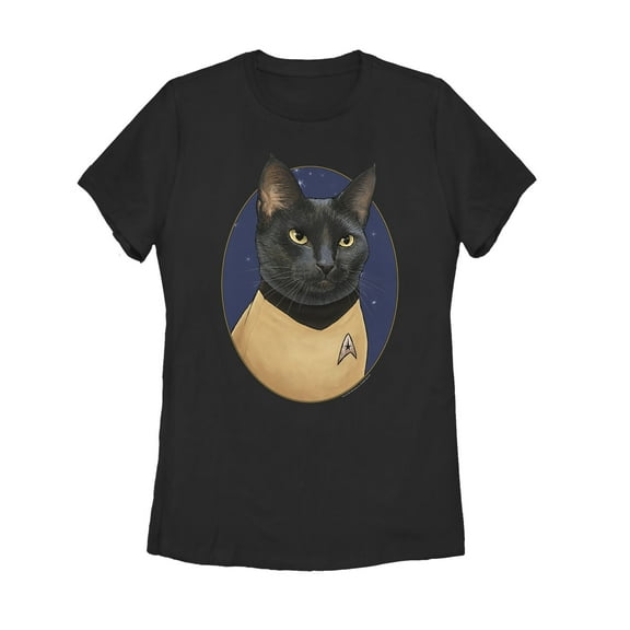 Women's Star Trek Sulu Cat Portrait  Graphic Tee Black Small