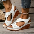thumbnail image 6 of Sandals For Women Arch Support Wedge Open Toe Ankle Straps Peep Toe Solid Color High Heel Shoes Women Dressy Comfortable Summer Casual Sandals White 38, 6 of 9