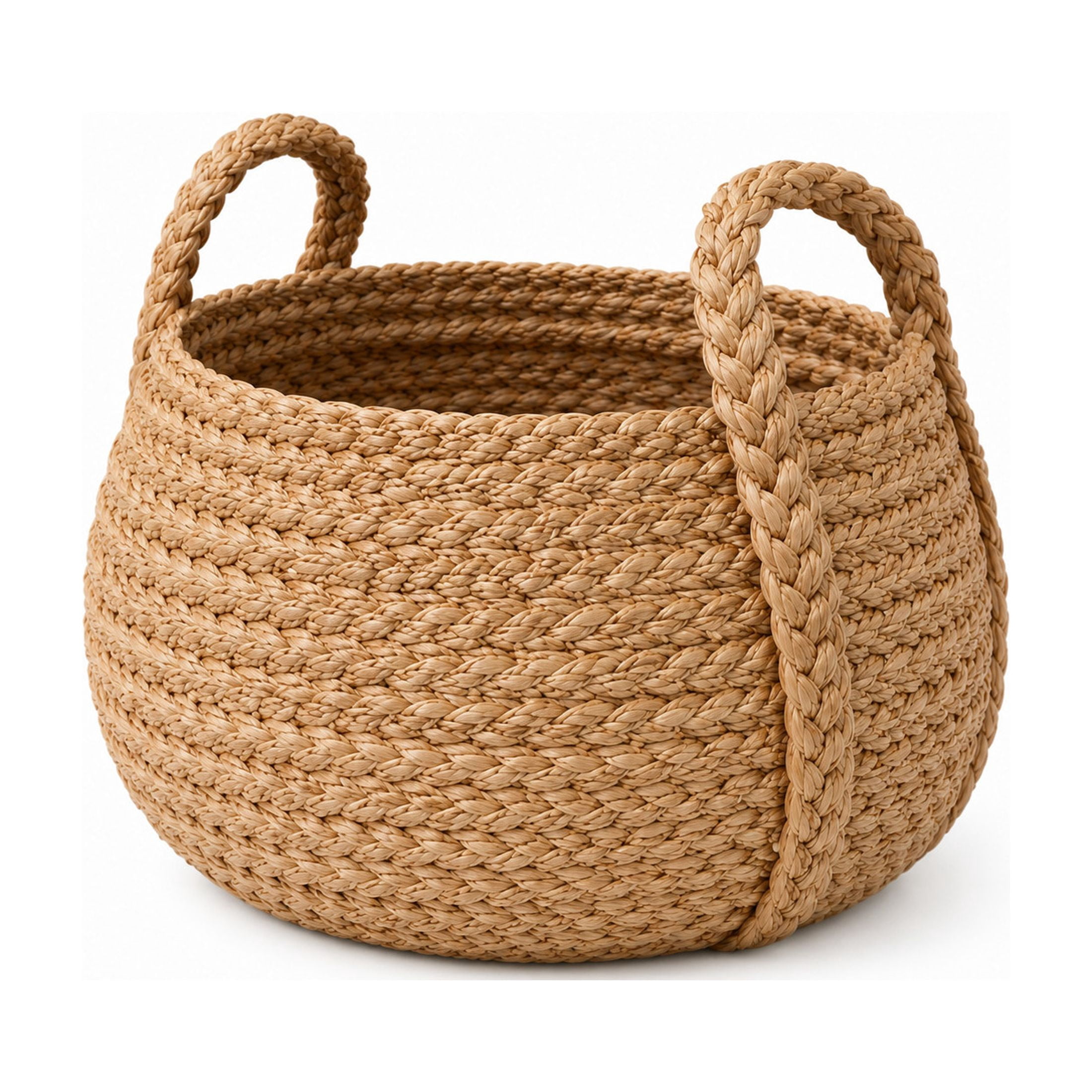 DecMode 15" x 12" Brown Seagrass Handmade Woven Storage Basket with Braided Handles, 1-Piece