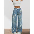 thumbnail image 6 of LMLYSoH Women's Floral Print Denim Pants Lightweight Mid Waist Loose Wide Leg Jeans Trousers, 6 of 9