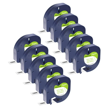 NineLeaf 10PK Compatible for DYMO LetraTag Refills 91330 12mm 1/2'' Black on White Paper Label Maker Tape