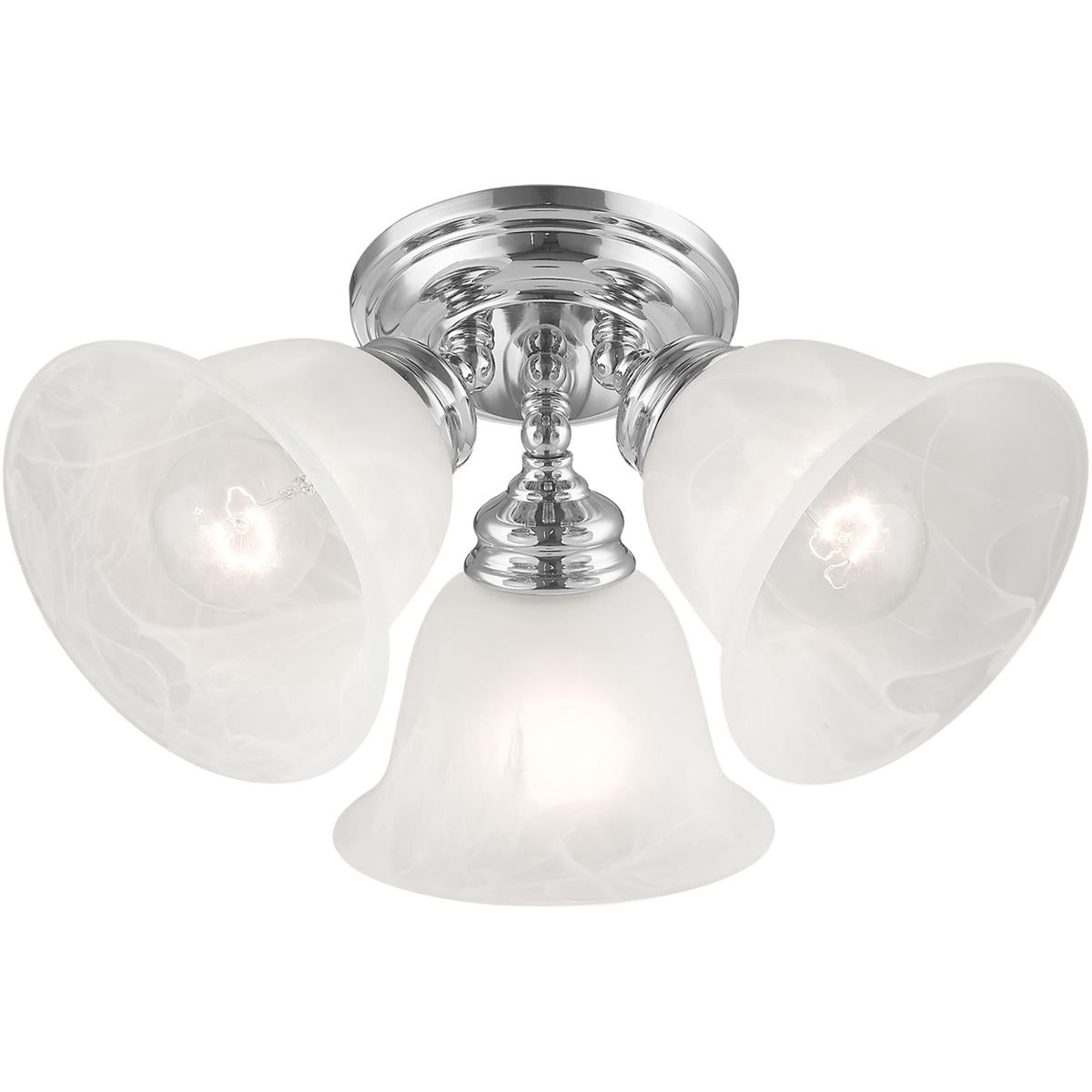 3 Light Polished Chrome Ceiling Light fixture with White Alabaster Glass Shade