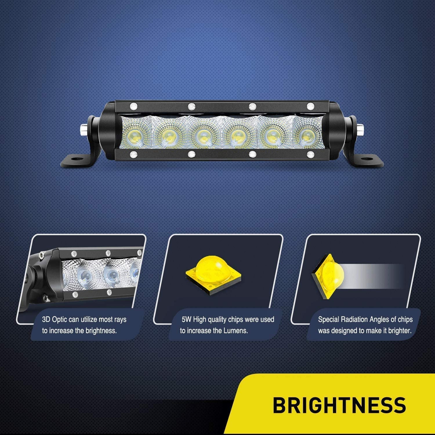 Nilight Bar Super Slim 2PCS 7inch 30W Flood Driving Fog 3600LM Single Row off Road led Lights for Jeep-2 Style Mounting Brackets