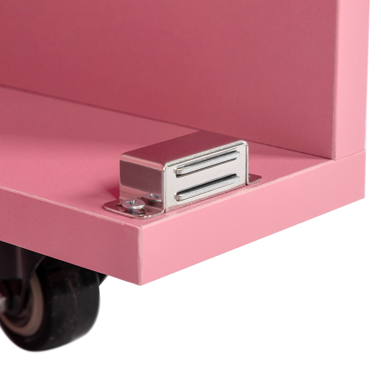 Nail Desk Folding Table, Pink MDF Manicure Station w/ 2 Drawers & 1 Door Cabinet for Nail Art Salon Home Beauty