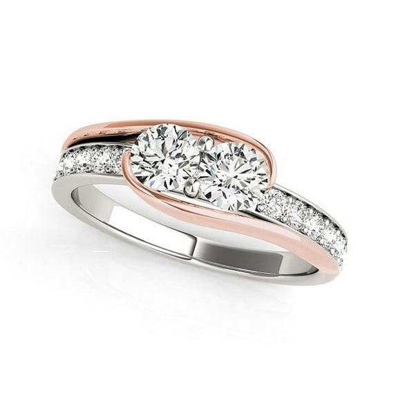 Two Stone Diamond Ring in 14k White And Rose Gold (3/4 cttw) Size 3