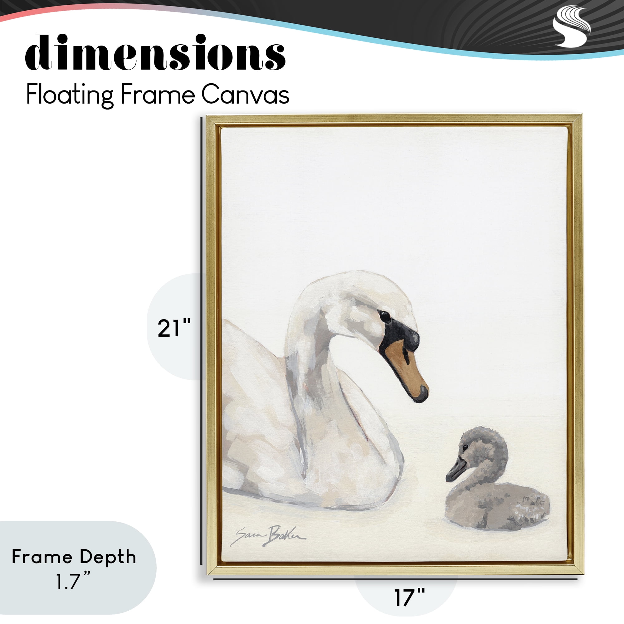 Stupell Industries Mother Swan & Cygnet Gold Framed Floater Canvas Wall Art, design by Sara Baker