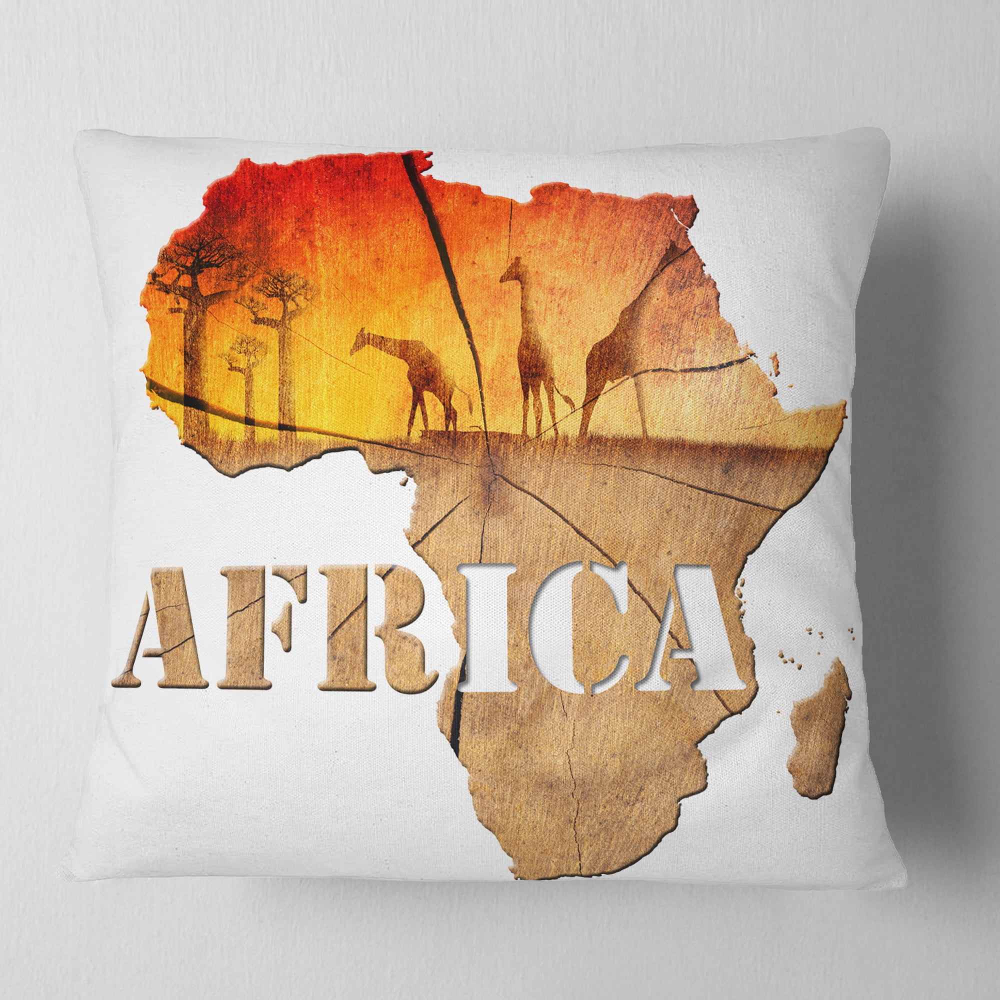 Designart Africa Map Wooden Illustration - Abstract Throw Pillow - 18x18