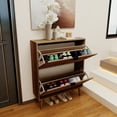 thumbnail image 5 of HIUU Walnut Shoe Storage Cabinet,Narrow Shoe Cabinet with 2 Flip drawers,Slim Wood Shoes Cupboard for Entryway, 5 of 9