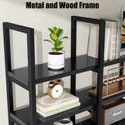 Triple 5-Tier Bookshelf - 71 Tall Industrial Bookcase with Sturdy Metal Frame, Black Modern Etagere Display Shelf for Living Room, Office & Bedroom Storage