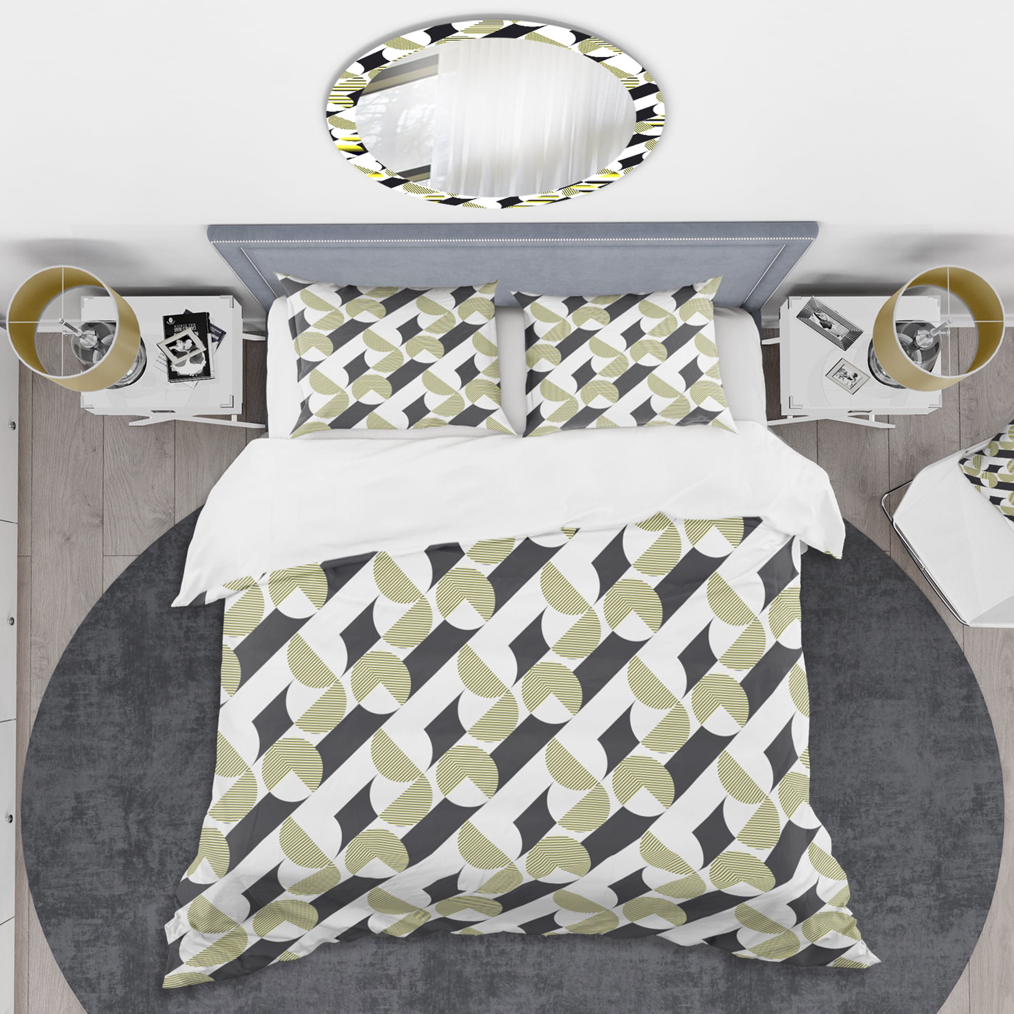 Designart 'Circular Abstract Retro Geometric II' Mid-Century Modern Duvet Cover Set