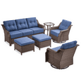 thumbnail image 5 of PARKWELL 6 Pieces Outdoor Patio Furniture Set,Luxury 6" Thick Conversation Set with Swivel Glider Chairs,All-Weather Seating Furniture Set for Backyard Deck, Brown/Navy, 5 of 17