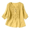 thumbnail image 2 of Babysbule Women's Cotton Embroidered Notch V-Neck Elbow Length Sleeve Casual Boho Top for Daily and Weekend Wear, 2 of 5