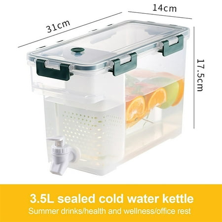 

3.5L Plastic Drink Dispenser with Leak-Proof Spigot Clear Rectangular Mason Jar Beverage Storage with Filter Screen for Fridge