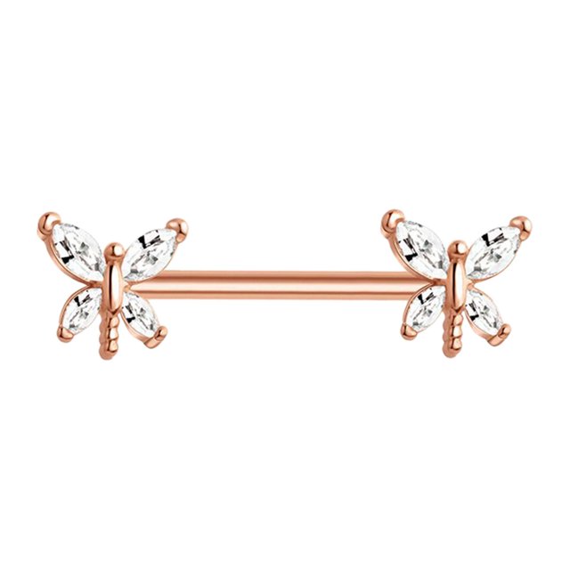 Piercing de mariposa con diamantes de imitación de 14 g, diseño moderno de acero inoxidable de 16 mm Oro rosa
