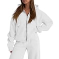 thumbnail image 7 of Women's 2 Piece Outfits Long Sleeve Zip Up Hoodie Wide Leg Pants Matching Sweatsuits Sets White M, 7 of 7