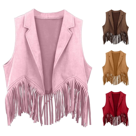 Boys Girls Western Cowboy Fringe Vest Tassel Waistcoat Party Dress Up