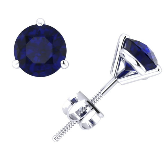 0.5Ct Round Blue Sapphire Martini Solitaire Stud Earrings 14k White Gold Prong AA Quality